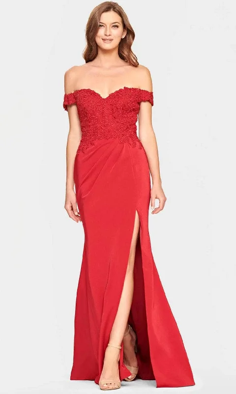 Instant Discount Faviana S10863E - Off Shoulder Sparkly Satin Prom Dress