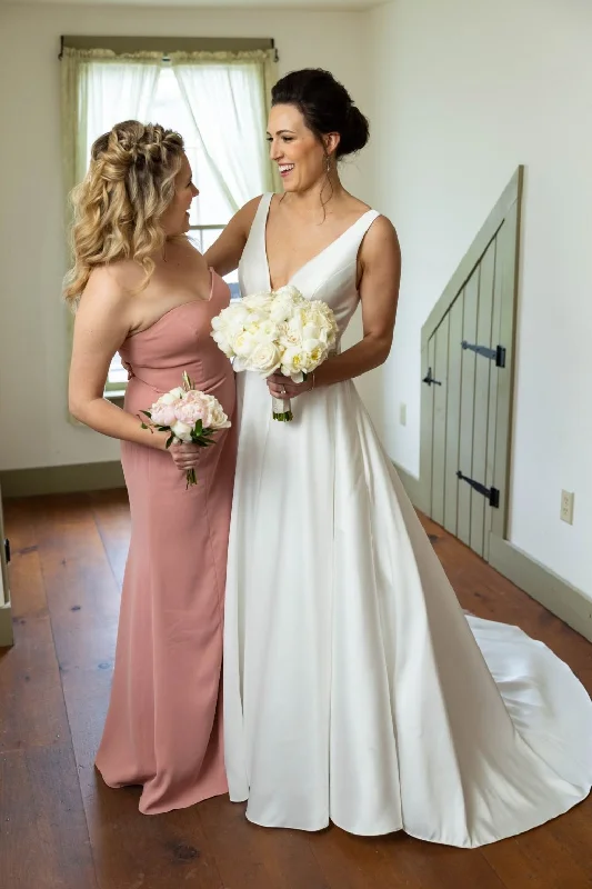 Instant Discount After Six Strapless Crepe Trumpet Gown with Front Slit #6775