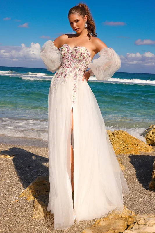 Instant Savings Floral Embroidered A-line Slit Gown by Amelia Couture SU070