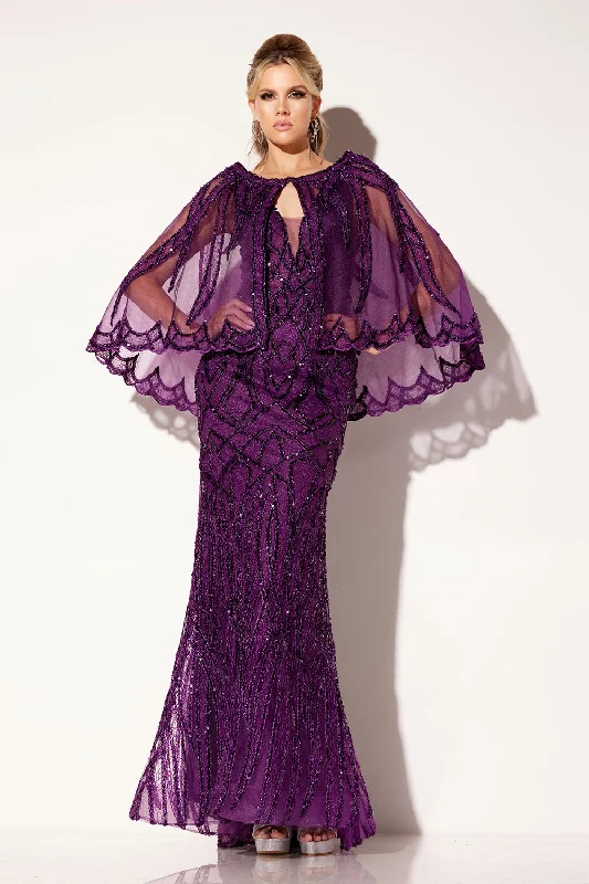 Unmissable Offer Beaded Fitted 2-Piece Cape Gown by Lucci Lu C8109