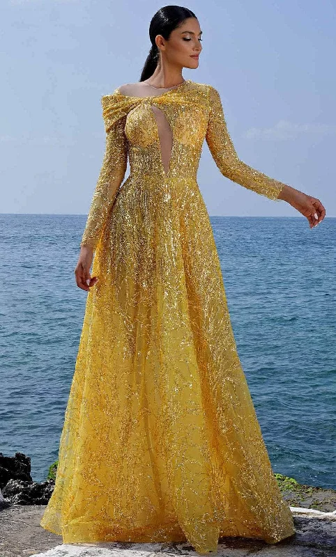 Final Clearance MNM Couture K4004 - Long Sleeve Sequined A-line Gown
