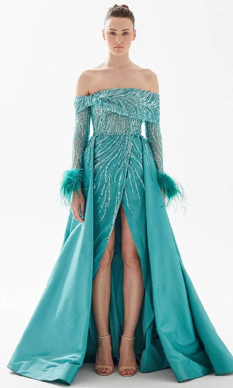 Clearance Event Tarik Ediz 98316 - Off Shoulder Overskirt Evening Gown