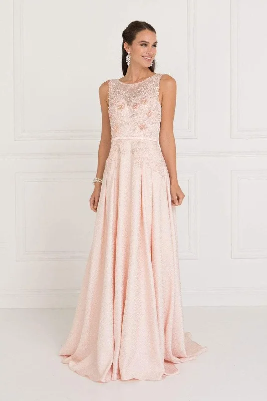 Steals and Deals Elizabeth K - GL1545 Jacquard Illusion Appliqued A-Line Gown