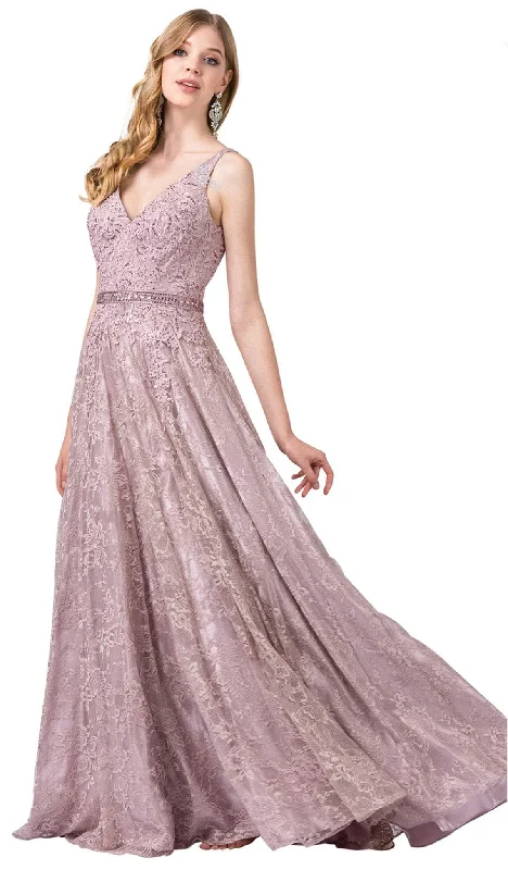 Mega Sale Dancing Queen - 2646 Lace Embroidered V-Neck Prom Dress