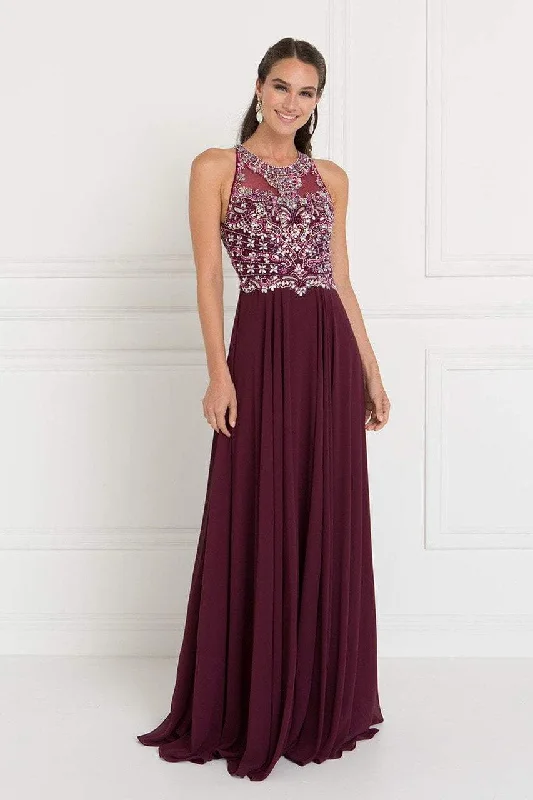 Can't Be Beat Elizabeth K - GL1564 Bedazzled Illusion Halter Chiffon A-line Dress