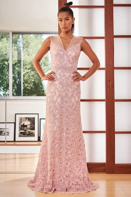 Limited Edition Tadashi Shoji - Tadashi Shoji - Long Lace Ornate Trumpet Dress BPH19511L - 1 pc Petal In Size 6 Available