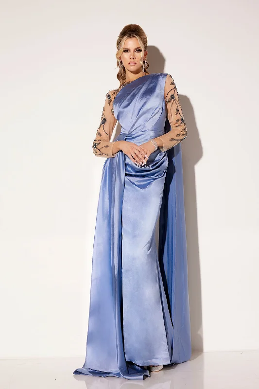 YEAR-End Clearance Satin Fitted One Shoulder Gown by Lucci Lu C8066