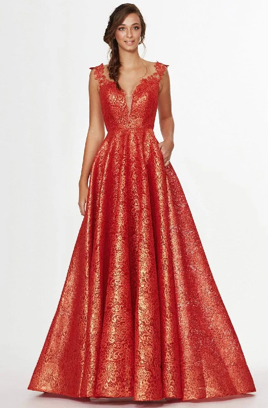 Fantastic Deals Angela & Alison - 91124 Two Tone Shimmering Stretch Lace A-line Dress