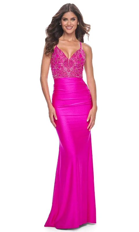 Price Break La Femme 32324 - Bead Embellished V-Neck Prom Gown