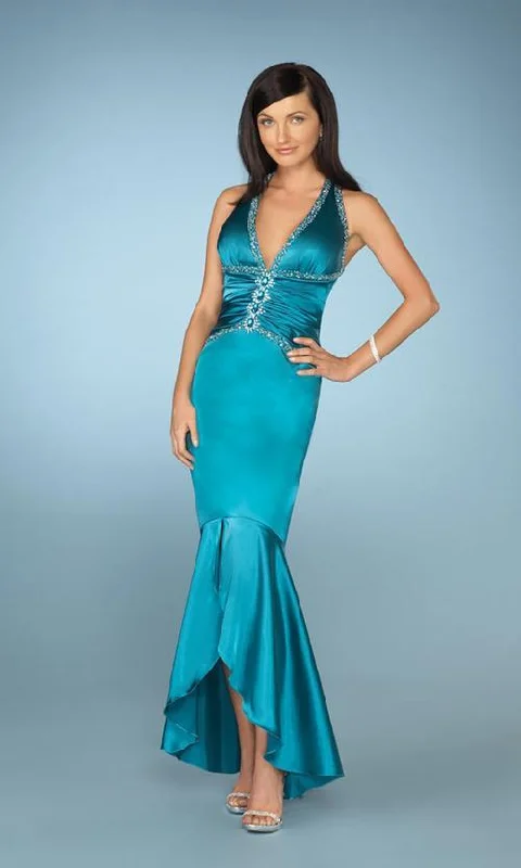 Act Fast La Femme - 12278 Halter V Neck High Low Mermaid Prom Dress