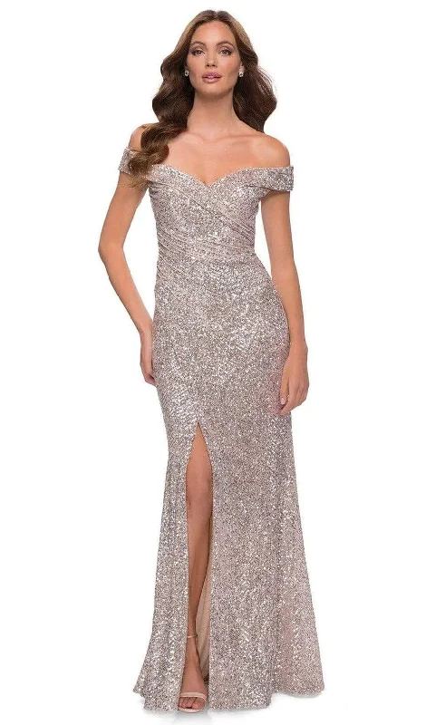 Great Bargains La Femme - Off Shoulder Sequined High Slit Dress 29831SC
