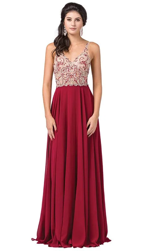 Clearance Event Dancing Queen - 2513 Beaded Embellished Illusion Bodice Chiffon Gown
