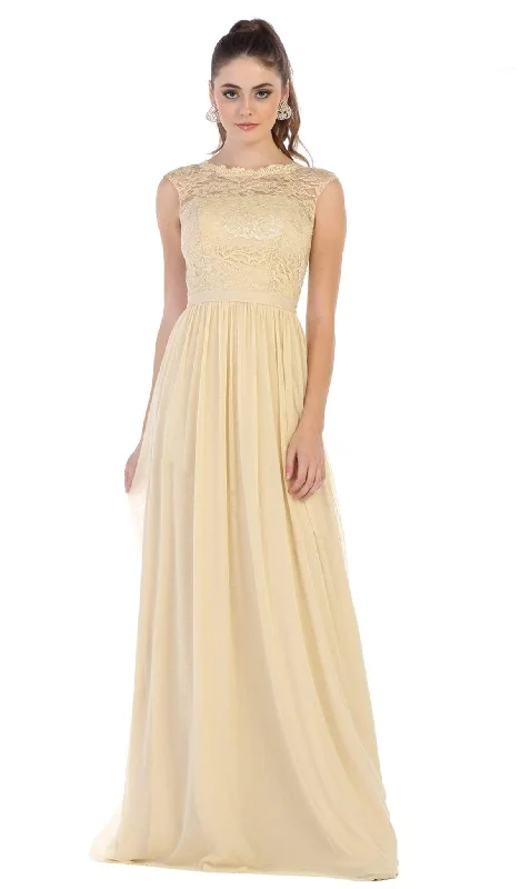 Crazy Deals May Queen - MQ1590 Lace Cap Sleeve Bateau A-line Dress