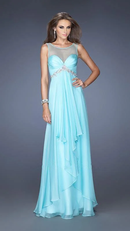 Price Blitz La Femme - 20026 Illusion Scoop Neckline Draped A-line Evening Dress