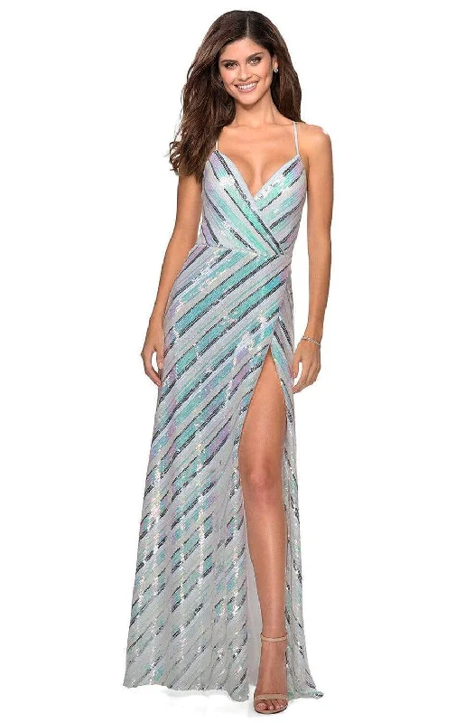 Unbeatable Prices La Femme - Sleeveless Spaghetti Straps Sequin A-Line Dress 28717SC - 1 pc White/Multi In Size 10 Available Unbeatable Prices La Femme - Sleeveless Spaghetti Straps Sequin A-Line Dress 28717SC - 1 pc White/Multi In Size 10 Available