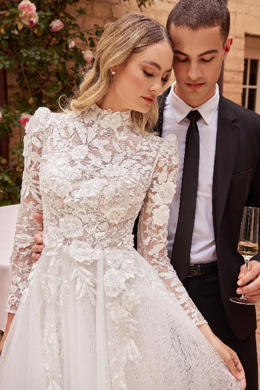 Amazing Deals Applique Long Sleeve Bridal Gown by Ladivine CDS433W