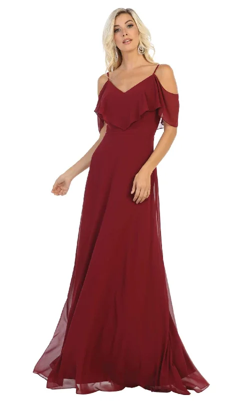 Bonus Savings May Queen - MQ1686 Draping Off Shoulder Chiffon Long Dress