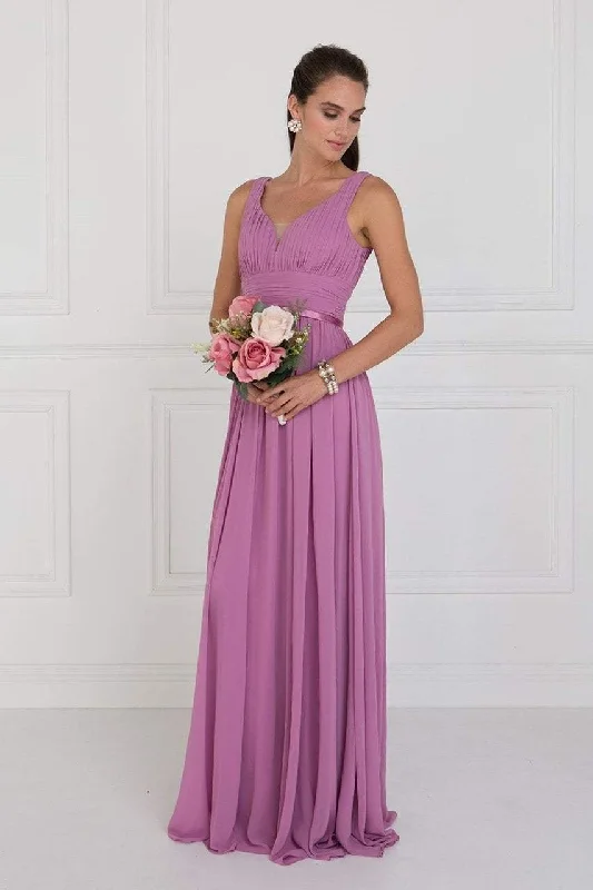 Price Slash Elizabeth K - GL1525 Ruched Deep Sweetheart Chiffon A-Line Gown