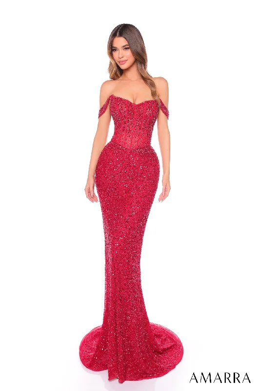 Can't Miss Beaded Off Shoulder Mermaid Dress by Amarra 88108