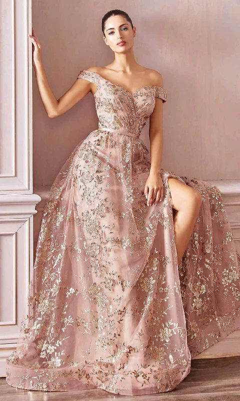 Massive Deals Ladivine CB069 - Adorned Print Off-Shoulder Modest Prom Gown
