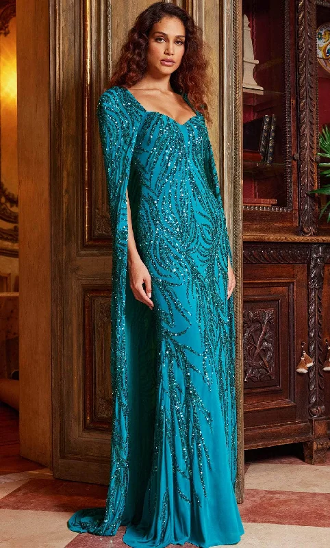 Overstock Jovani 23891 - Long Cape Sequin Evening Dress