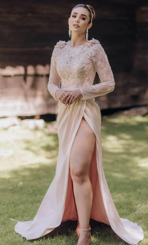Act Now Terani Couture 232M1557 - Long Sleeve High Slit Evening Gown