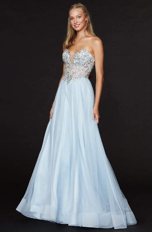 Midnight Madness Angela & Alison - 91025 Plunging Illusion Corset Appliqued Gown