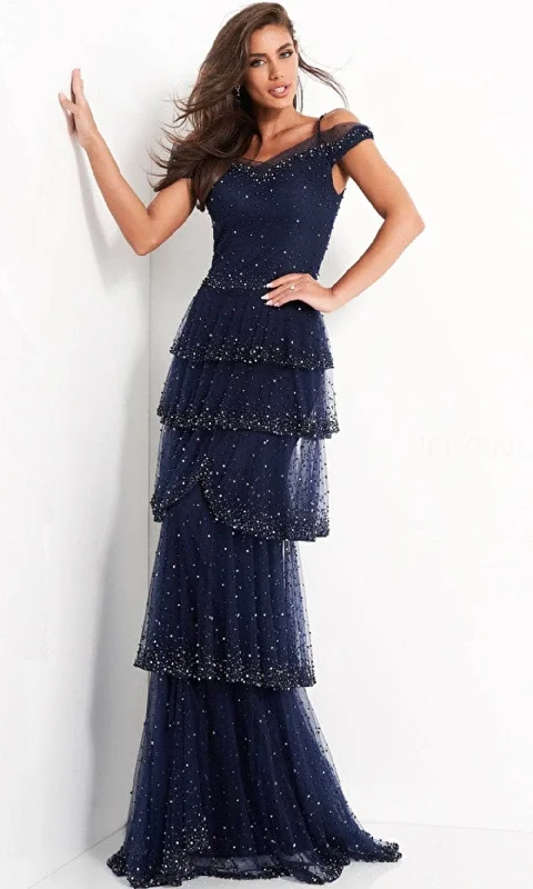 Limited Edition Jovani 04859 - Off Shoulder Tiered Evening Dress