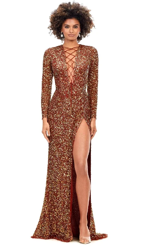 Early Access Ashley Lauren 11241 - Lace-Up Long Sleeve Evening Gown