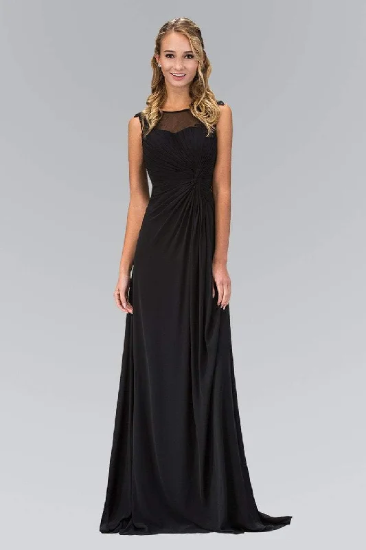 Bargain Bin Elizabeth K - GL1375 Ruched Applique Illusion A-Line Gown