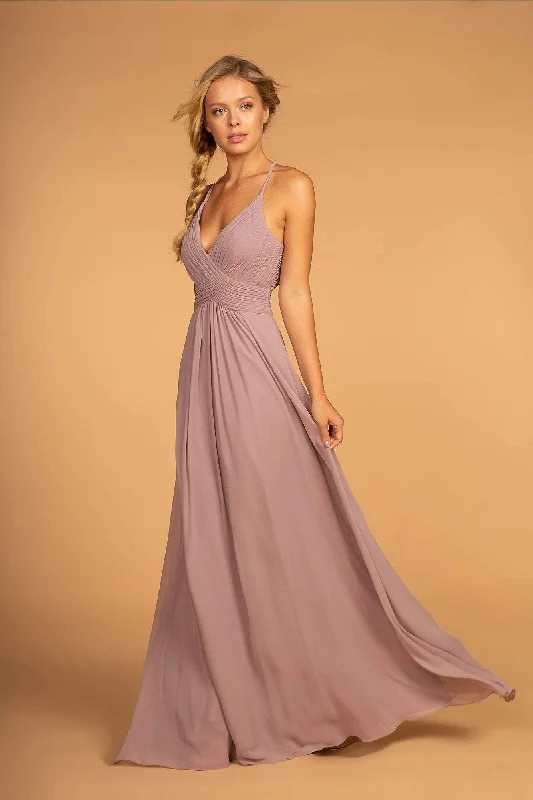 Price Drop Elizabeth K - GL2609 Plunging V-Neck Pleated Bodice A-Line Gown