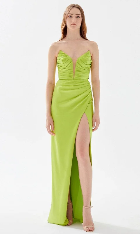 Don’t Miss Out Tarik Ediz 52120 - Leaf-Like Detailed Strapless Dress