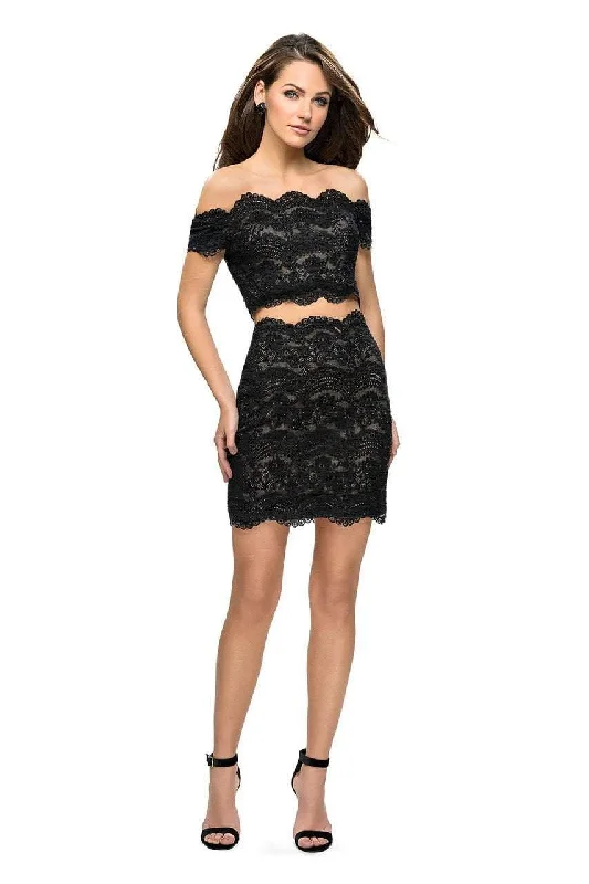 While Supplies Last La Femme - 26666 Two Piece Scalloped Off-Shoulder Fitted Dress