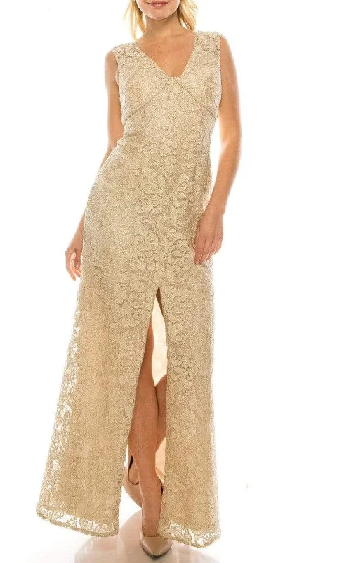 Stock Clearance Aidan Mattox - MD1E200858 V Neck Lace Mid Slit Dress