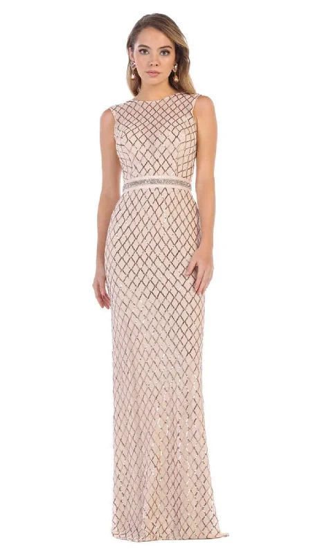 Great Deals May Queen - MQ1606 Sequined Lattice Sheer Sheath Gown