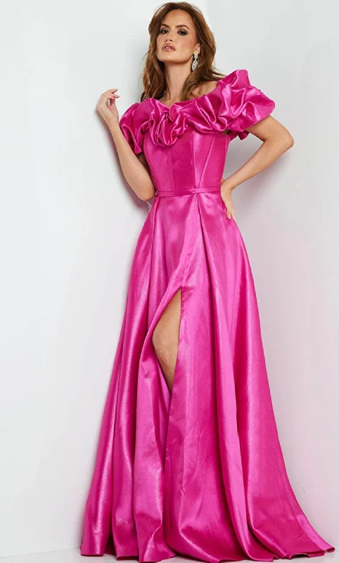 Closeout Sale Jovani 08322 - Ruffled Off Shoulder A-line Dress