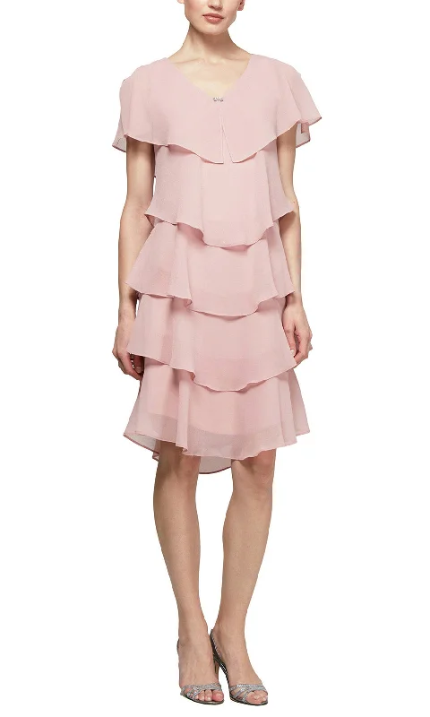 Low Prices SLNY 1175251 - Tiered Bodice V-Neck Evening Dress
