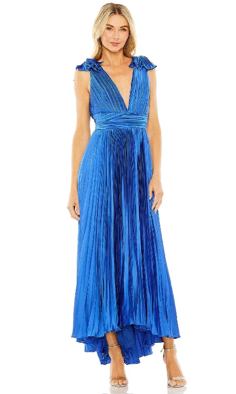 Hot Deal Ieena Duggal 49734 - V-Neck Pleated High Low Prom Gown