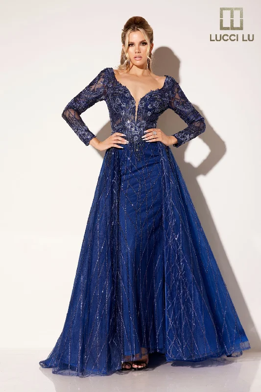 Extra Savings Embroidered Long Sleeve A-line Gown by Lucci Lu C8076