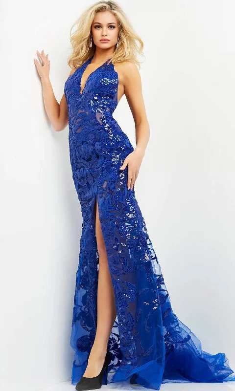 Seasonal Sale Jovani - 8110 Halter V-Neck Sequin Illusion Evening Gown