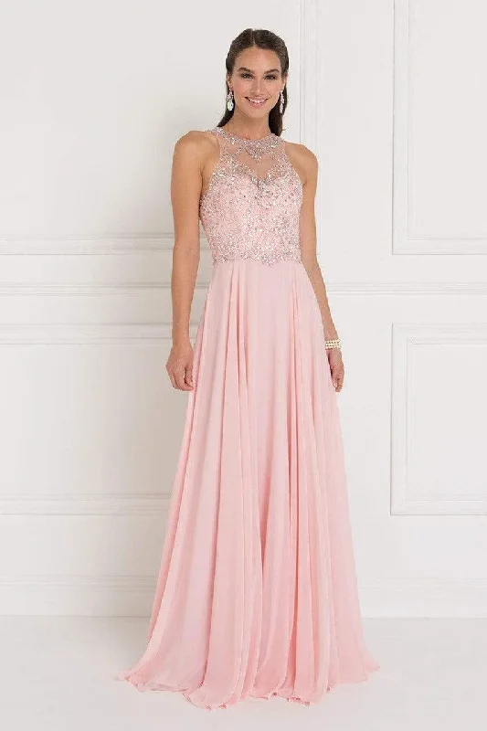 Today’s Deal Elizabeth K - GL1572 Embellished Illusion Jewel Chiffon A-line Dress