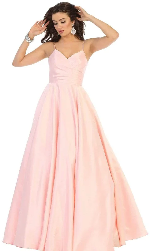 Price Meltdown May Queen - MQ1678 Spaghetti Straps Corset Back Long Satin Gown