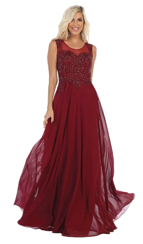 New Deals May Queen - MQ1620 Embellished Scoop Neck A-line Dress