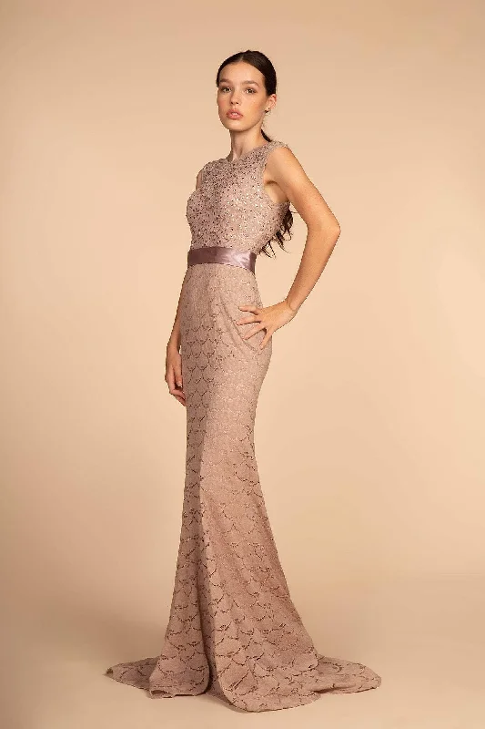 Super Bargain Elizabeth K - GL2613 Sequined Lace Jewel Neck Trumpet Dress