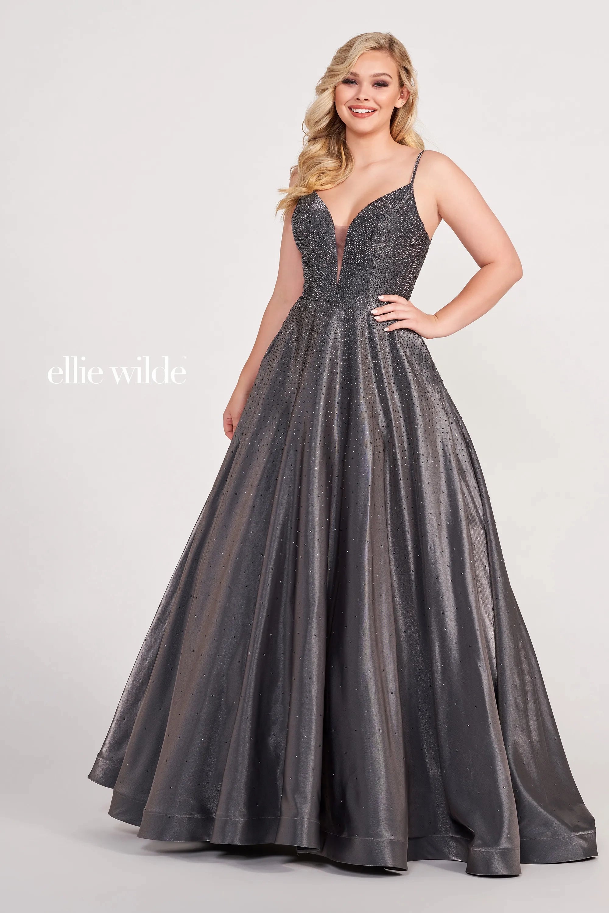 Limited Quantity Ellie Wilde EW121005 - Sleeveless Stone Accent A-Line Long Gown