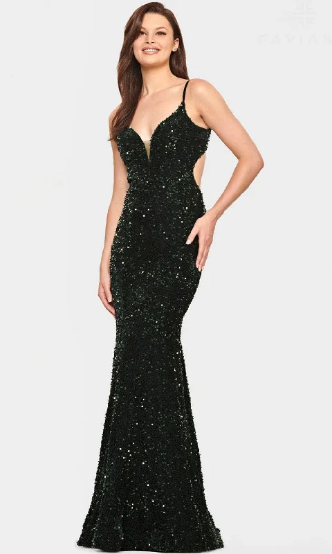 Deal of the Week Faviana S10817 - V-Neck Cutout Sequin Evening Gown