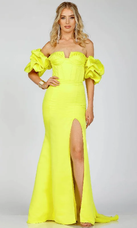 Stock Clearance Terani Couture 231P0181 - Off-Shoulder Ruffled Sleeve Prom Gown