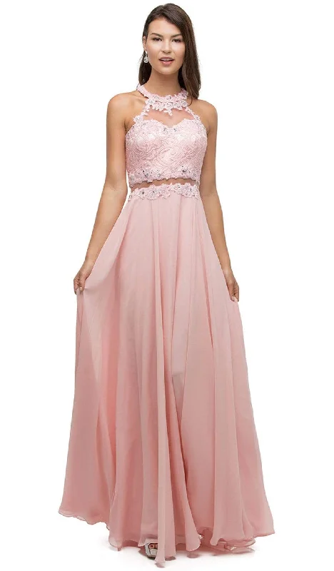 Customer Appreciation Sale Dancing Queen - 9548 Jeweled Illusion Halter Chiffon Prom Dress