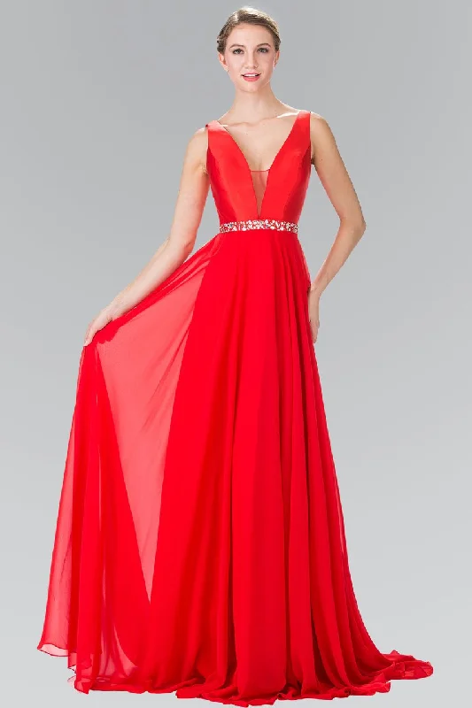 Great Deals Elizabeth K - GL2293 V-Neck with Embellished Waist Chiffon Gown