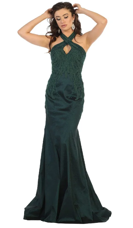 Online Exclusive May Queen - RQ7743 Appliqued Halter Mermaid Gown